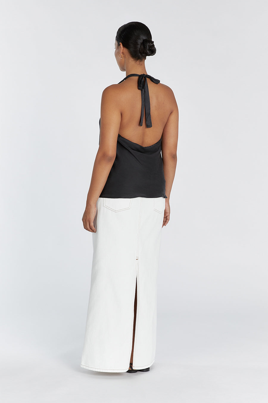 AIMEE BLACK SILK COWL NECK TOP