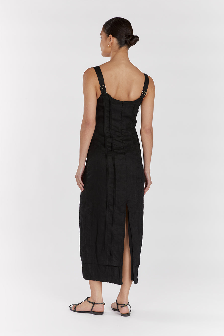 DULCE BLACK LINEN MIDI DRESS