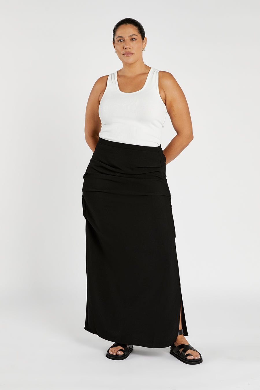 NILE BLACK ROUCHED MAXI SKIRT