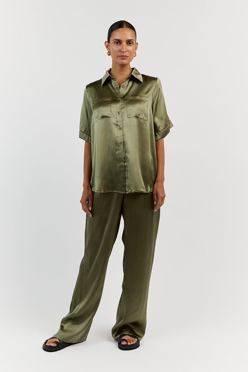 EVANS OLIVE SILK VACATION SHIRT