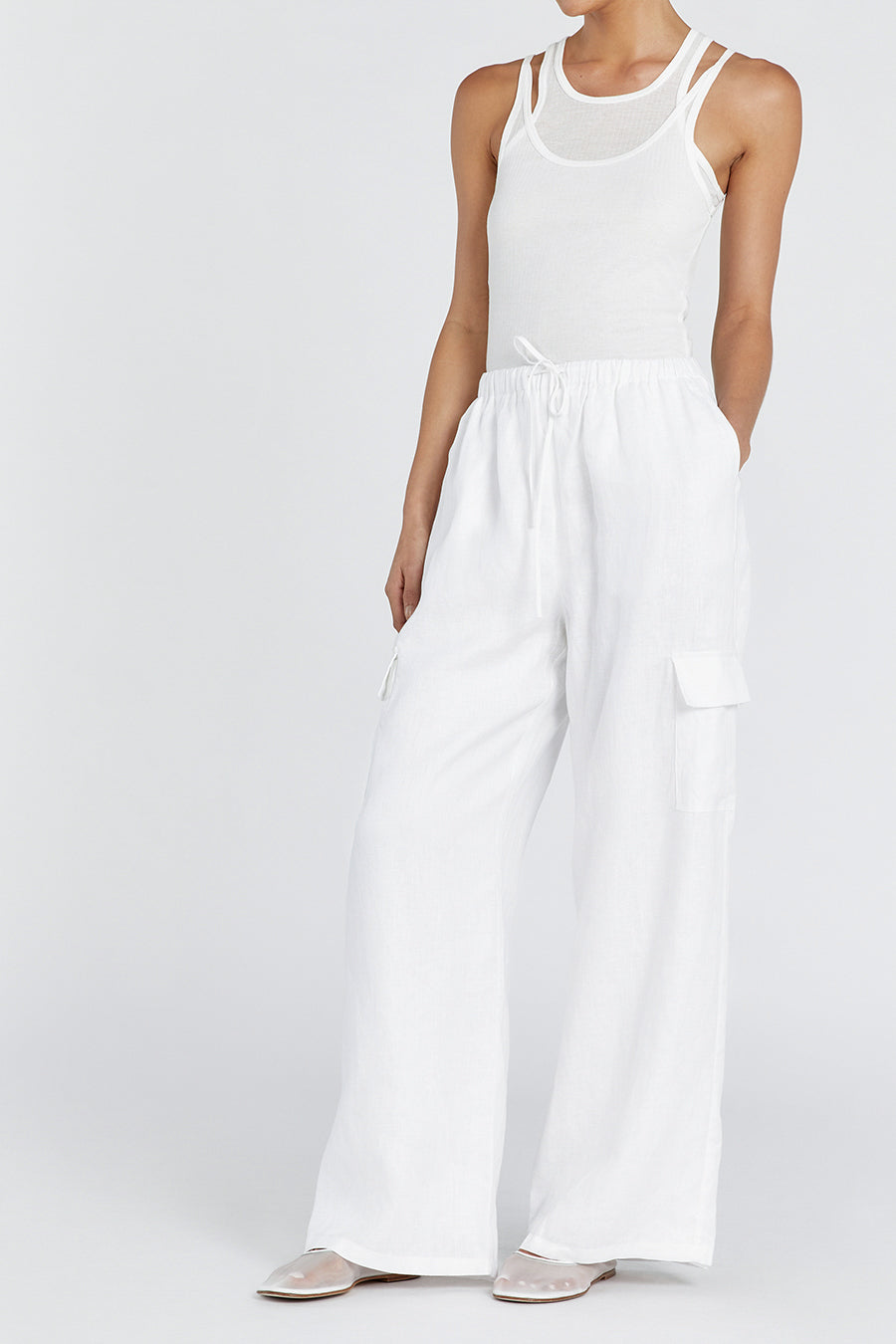 INGRID WHITE LINEN CARGO PANT