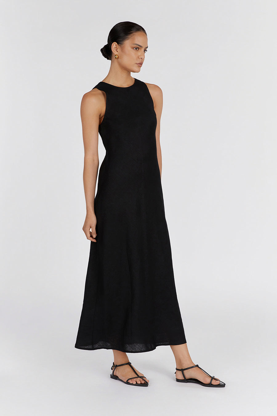 MERCURY BLACK LINEN MIDI DRESS