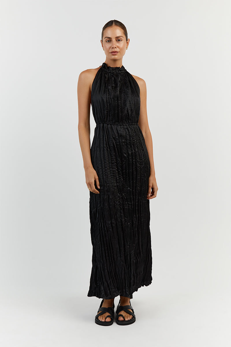 CORI BLACK CRINKLE MIDI DRESS