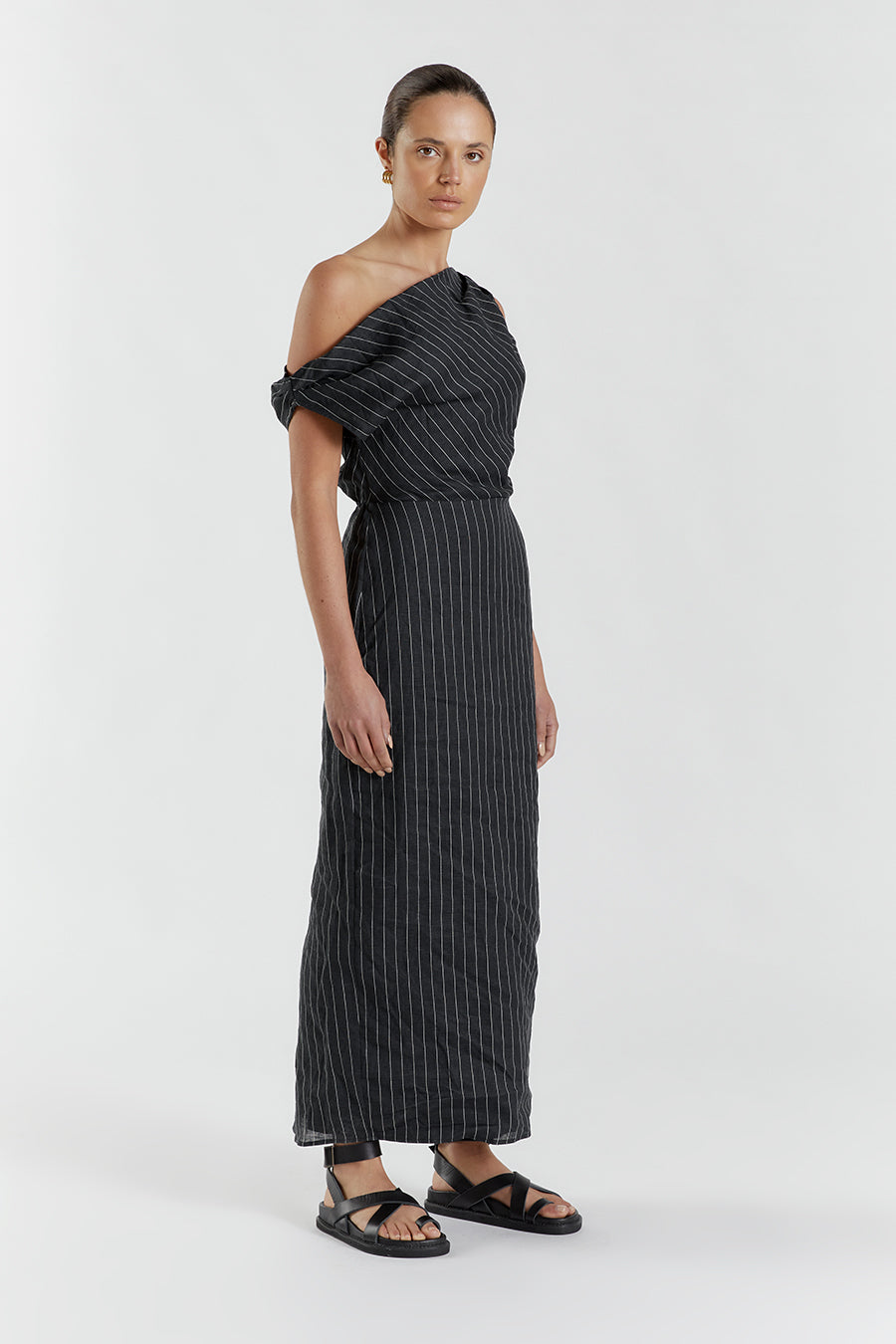 MARCEL BLACK PINSTRIPE MIDI DRESS