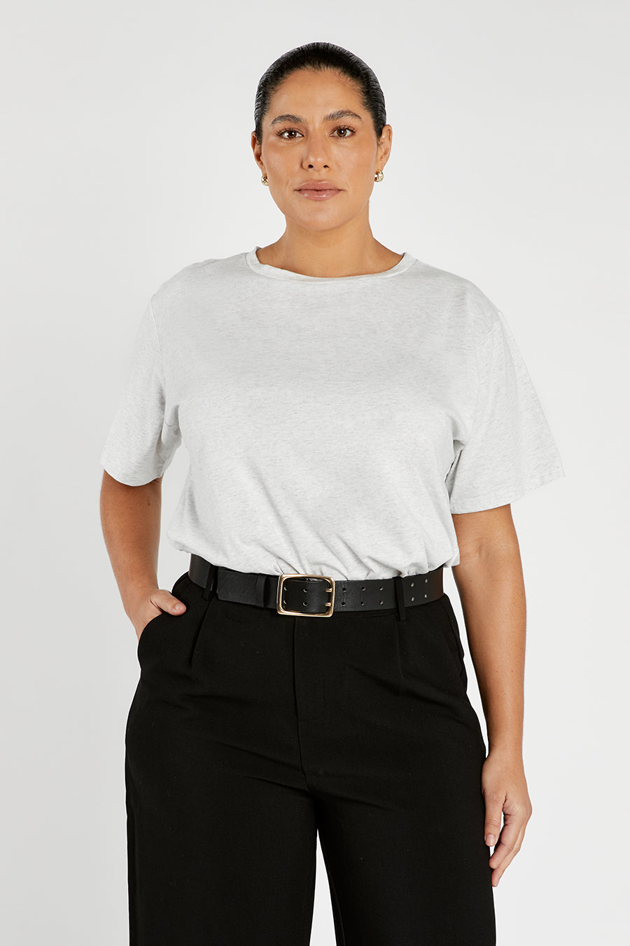 CHARLOTTE GREY MARLE CREW NECK TEE