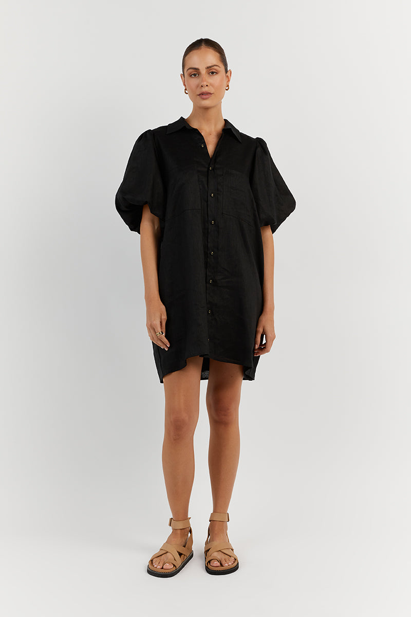 MONTY BLACK LINEN SHIRT DRESS