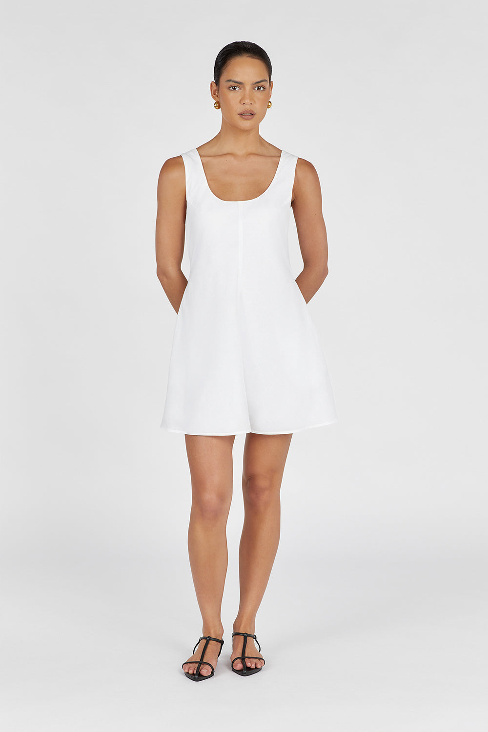 MONICA WHITE LINEN SCOOP MINI DRESS