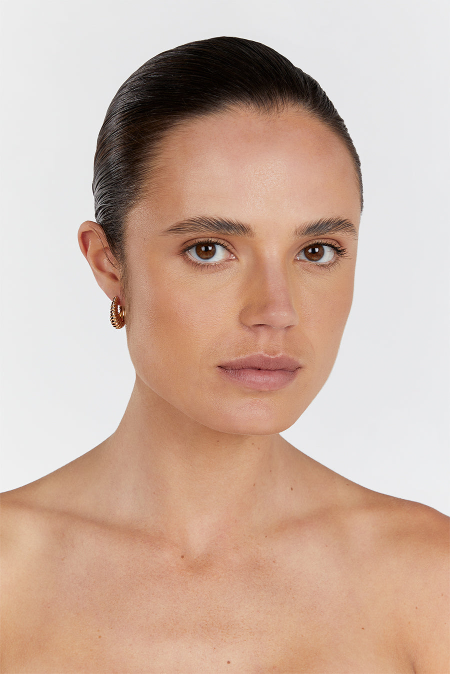 LUV AJ RIDGED MARABELLA GOLD HOOP EARRINGS