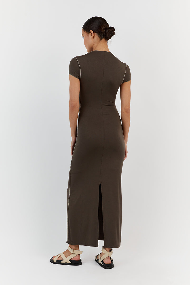 SOHO OLIVE CAP SLEEVE MIDI DRESS