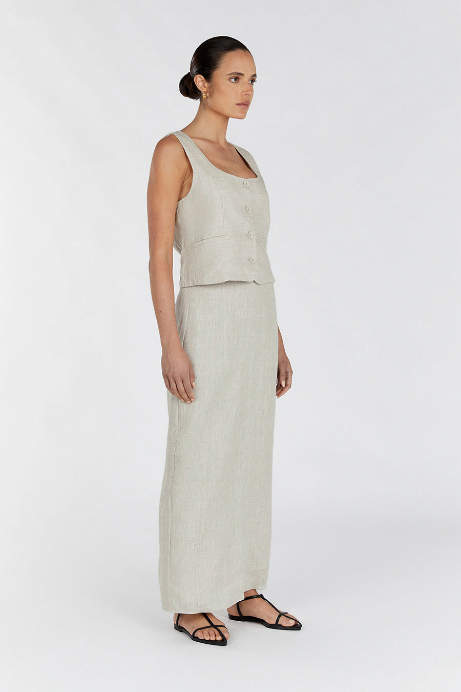 ROBERTS NATURAL LINEN MIDI SKIRT