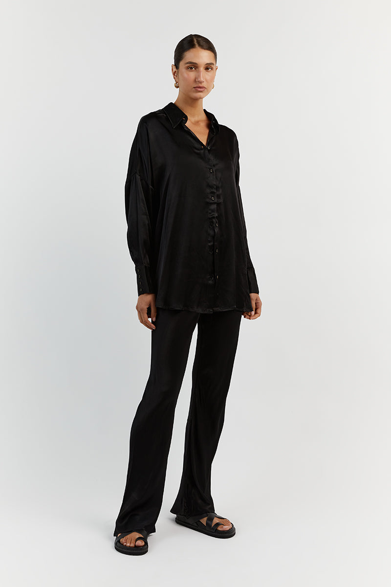 SIMONE BLACK SATIN SHIRT