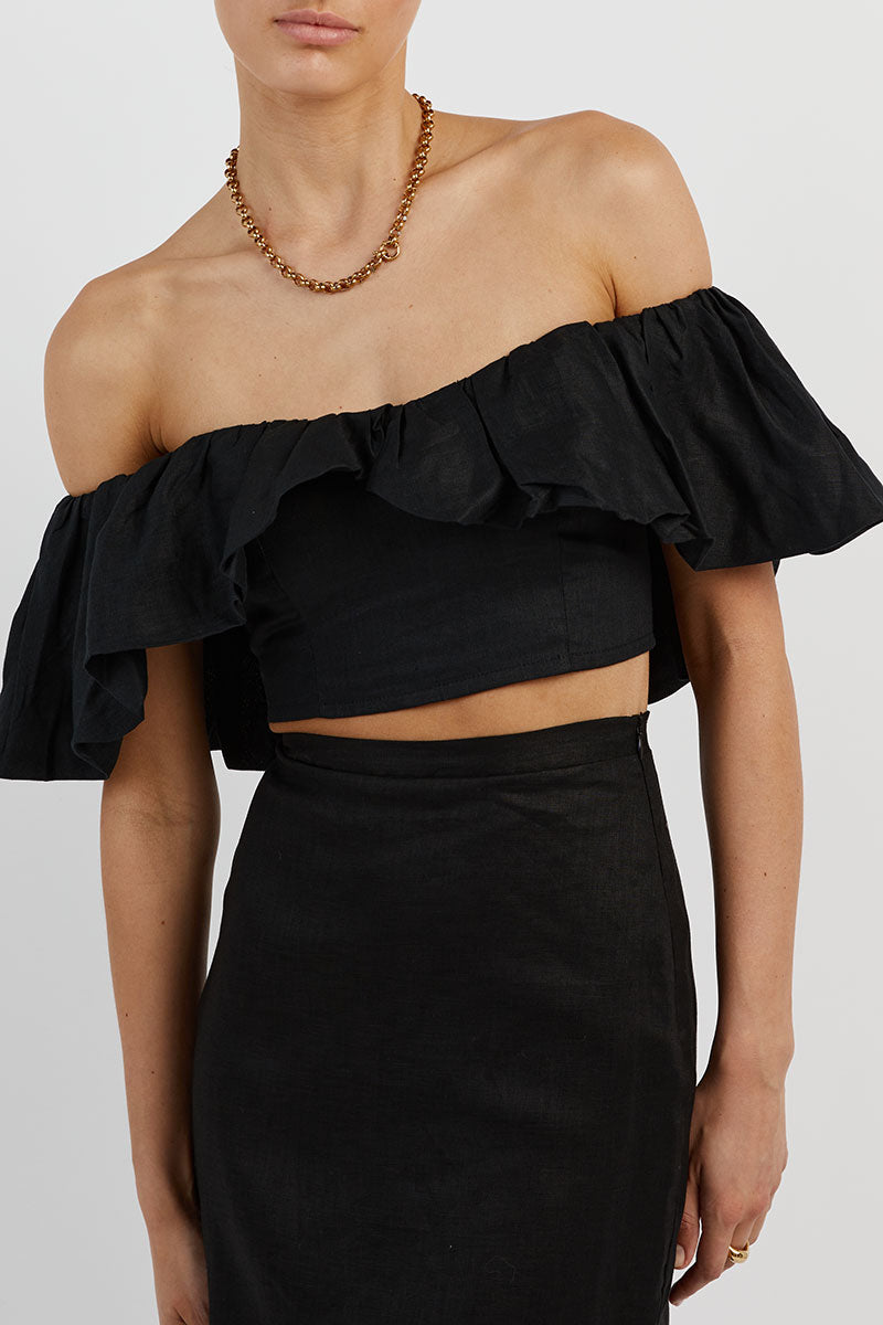 ISABELLE BLACK LINEN TOP