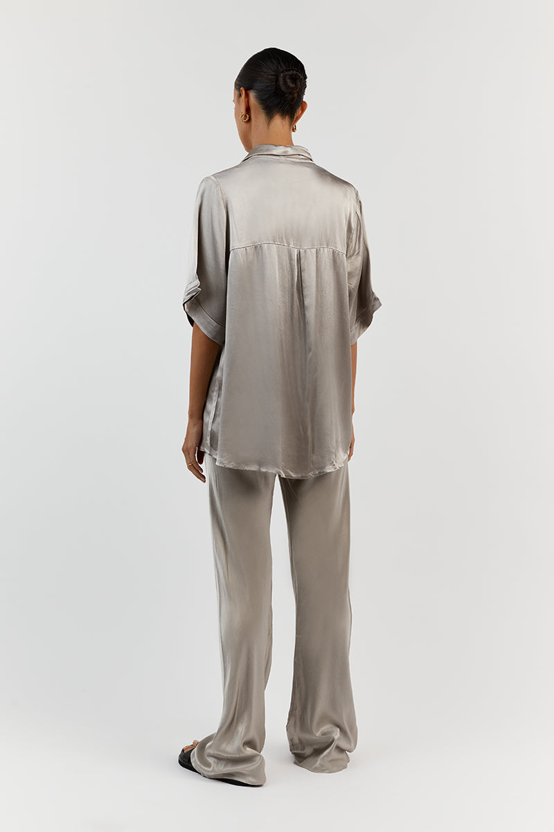 SIMONE PEWTER SATIN BIAS CUT PANT