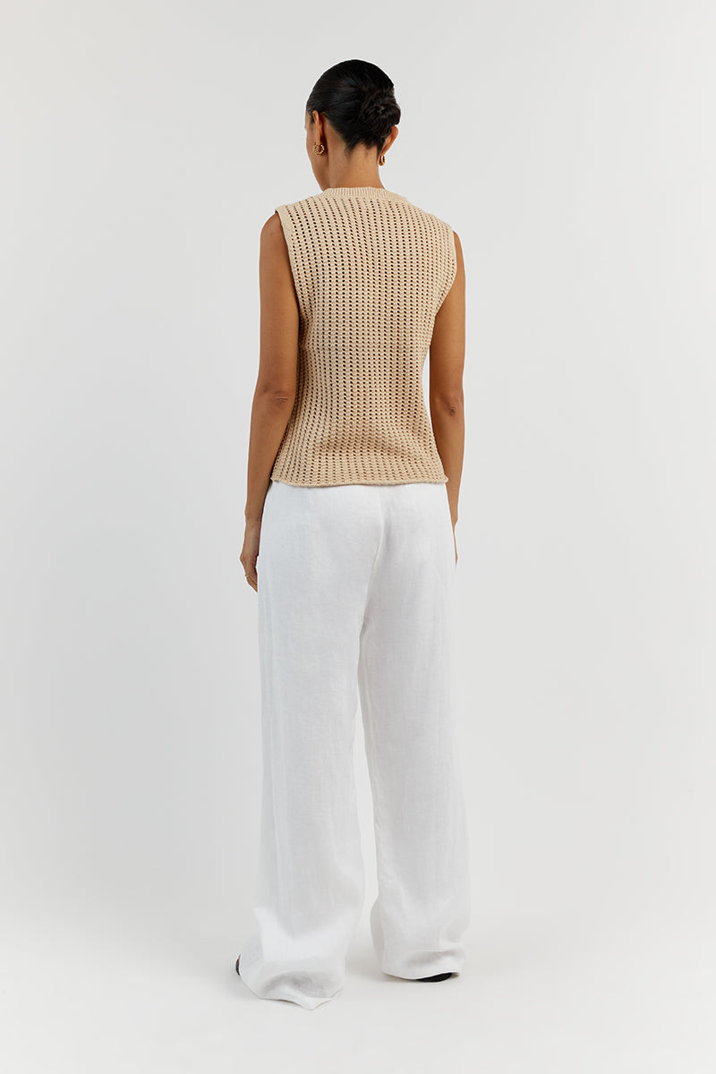 DENNY CROCHET WHEAT KNIT TOP