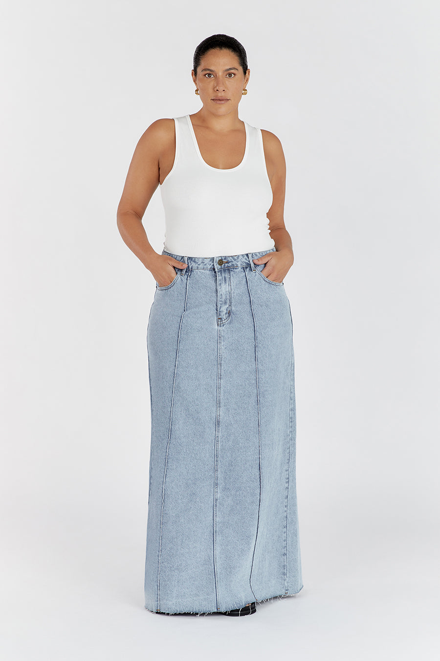 DELLA BLUE COLUMN DENIM SKIRT