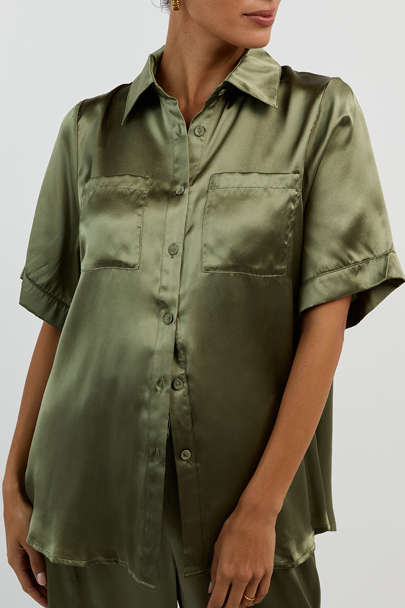 EVANS OLIVE SILK VACATION SHIRT
