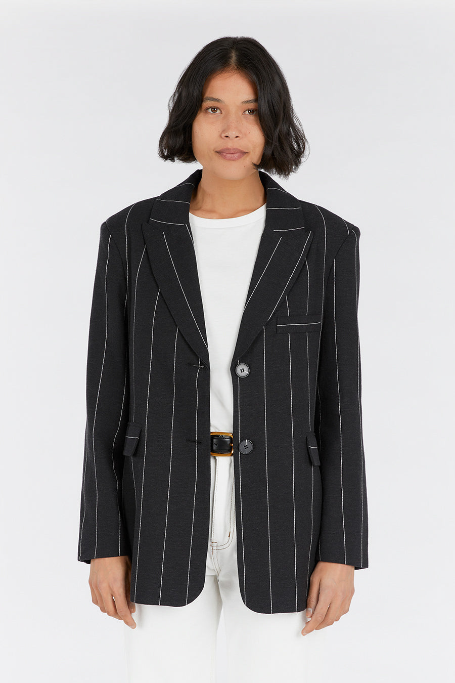 AVA BLACK PINSTRIPE BLAZER