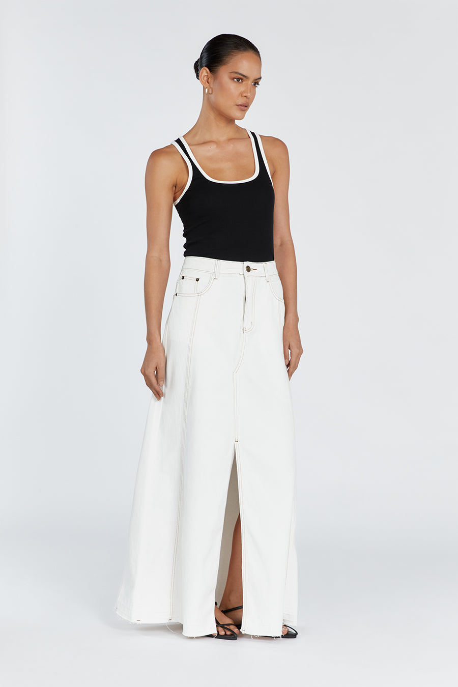 LENNON OFF WHITE DENIM MAXI SKIRT