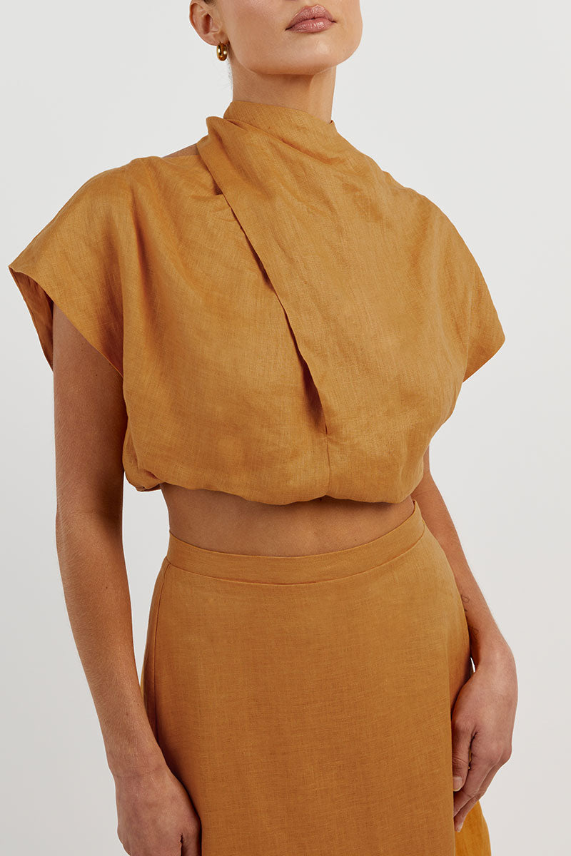 ALESSI MARIGOLD LINEN CROP TOP