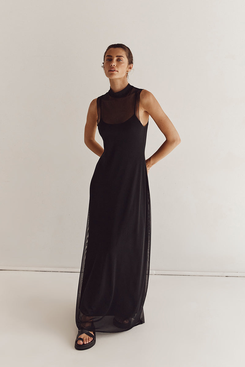JAGGER BLACK SLEEVELESS MAXI DRESS