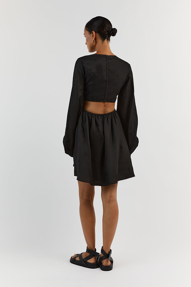 MOLLY BLACK LINEN MINI DRESS