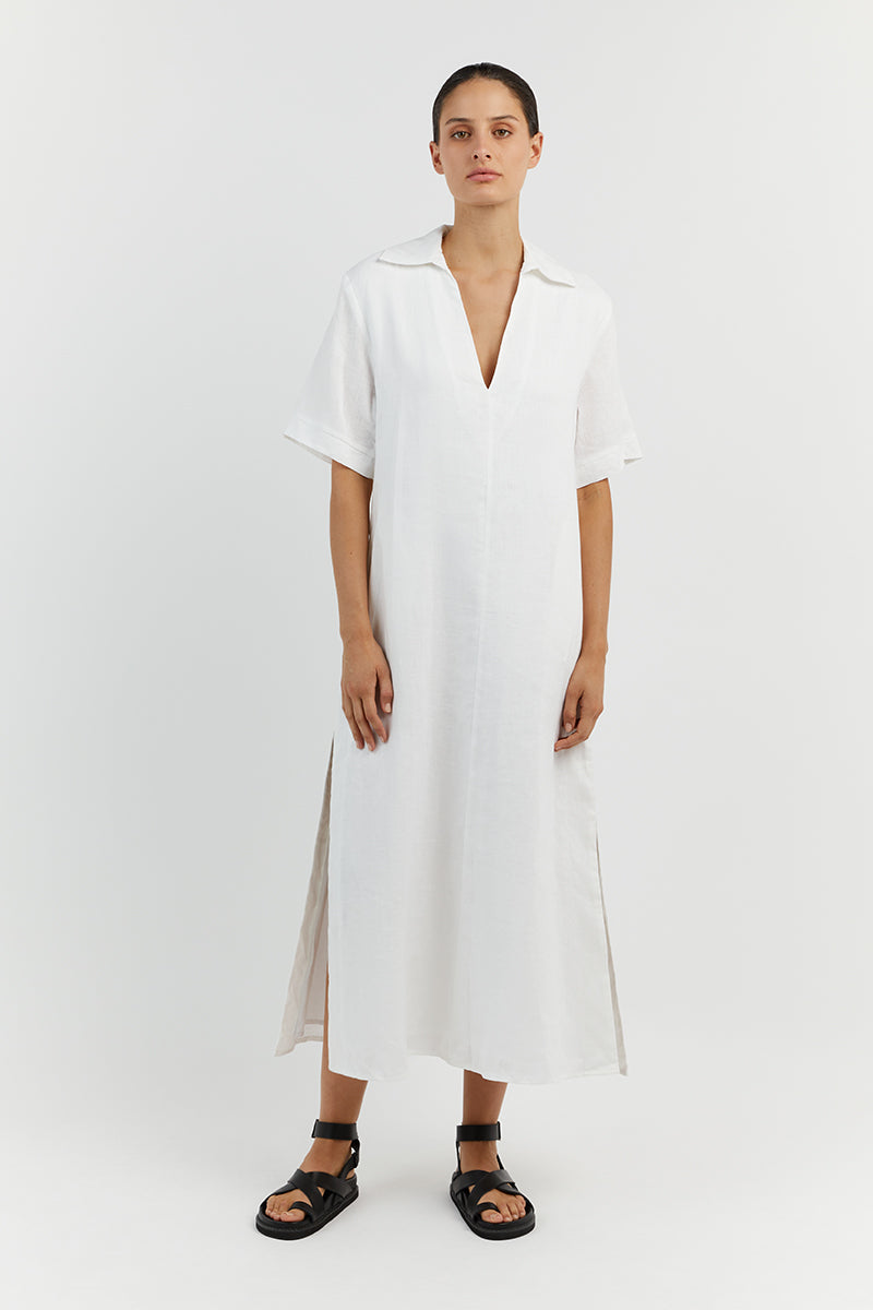 CANDICE WHITE LINEN MIDI DRESS