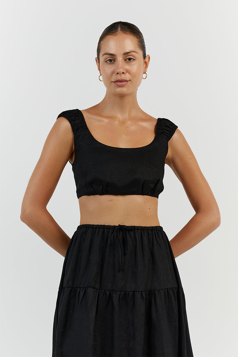 ABBY BLACK LINEN CROP TOP