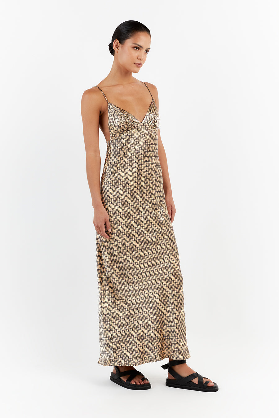 LOU SWIRL SATIN MAXI DRESS