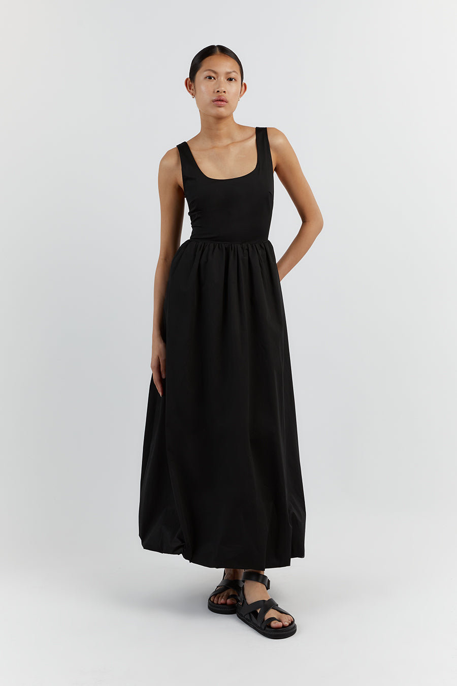 MORGAN BLACK COTTON MIDI DRESS