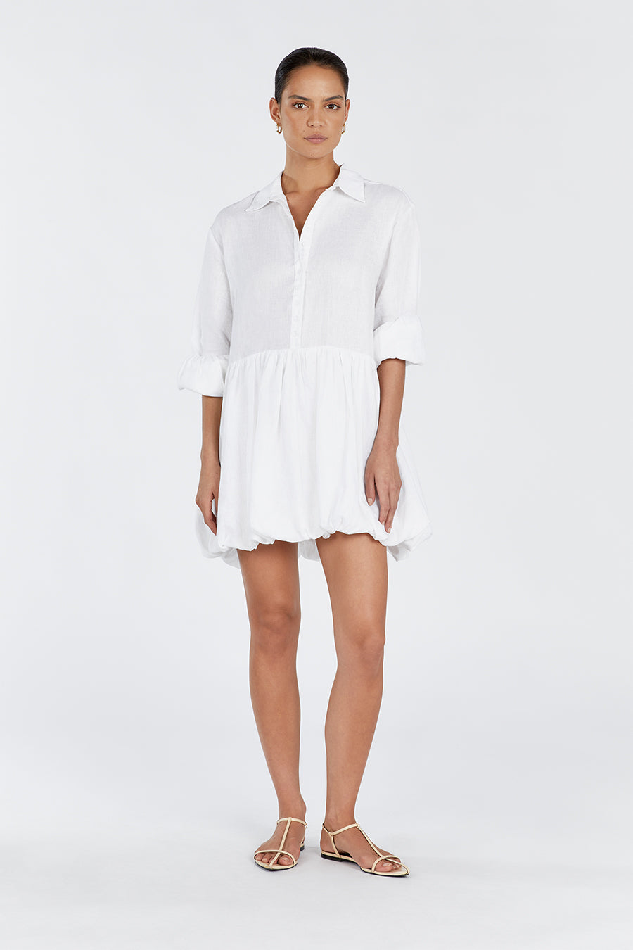 VIOLET WHITE LINEN MINI DRESS