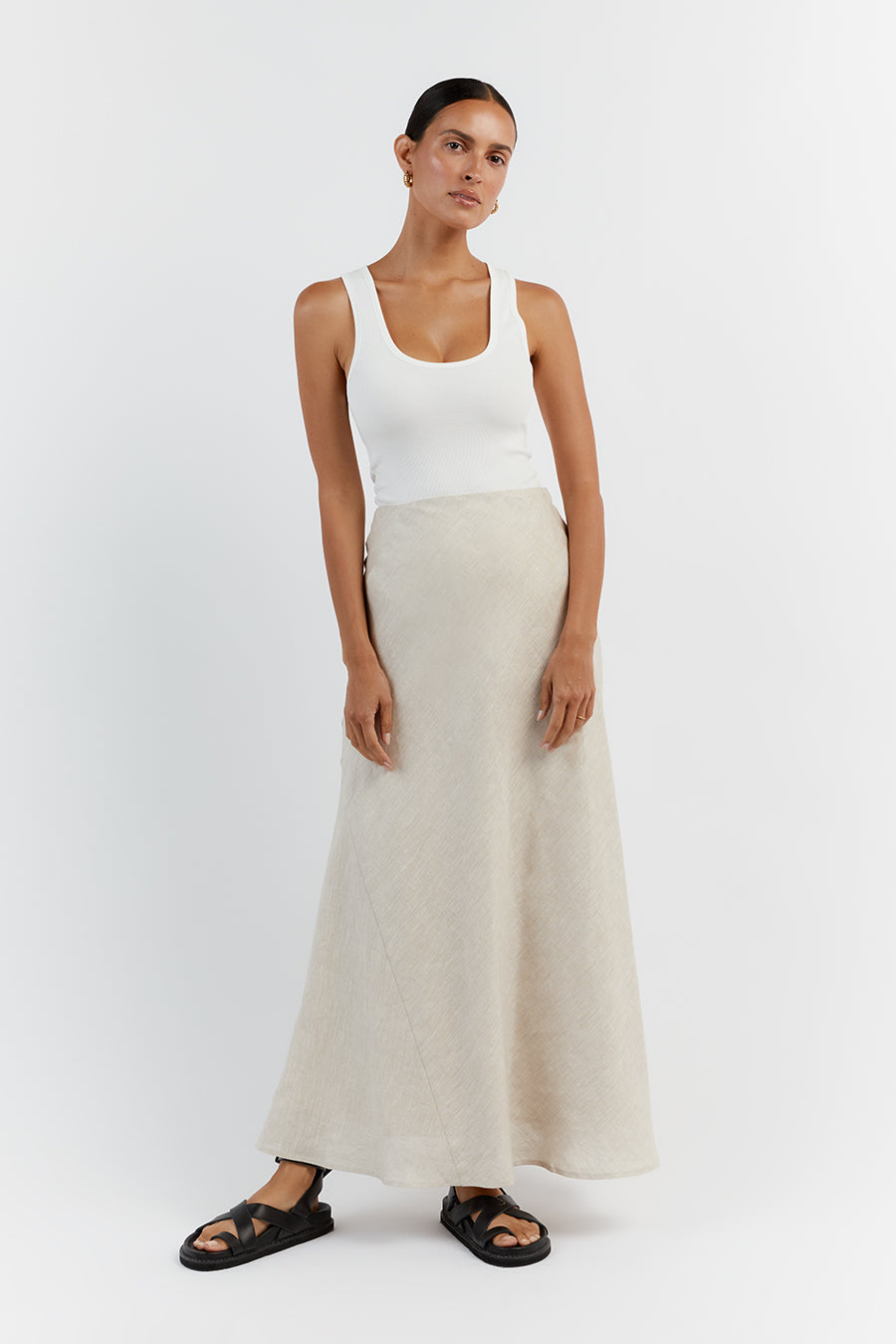 SYRAH NATURAL LINEN MIDI SKIRT