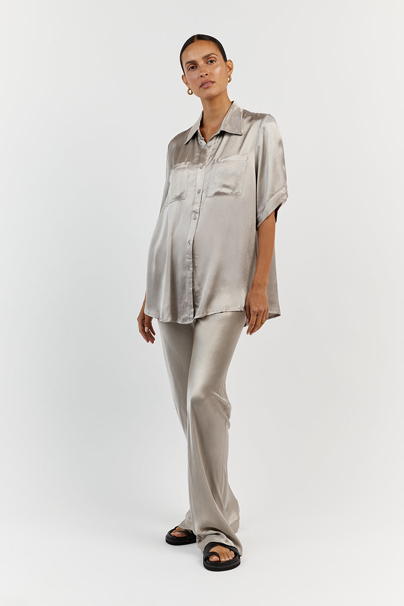 SIMONE PEWTER SATIN BIAS CUT PANT