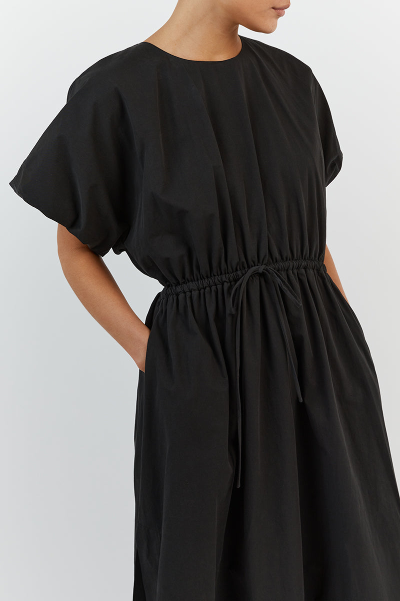 ELLA BLACK COTTON MIDI DRESS