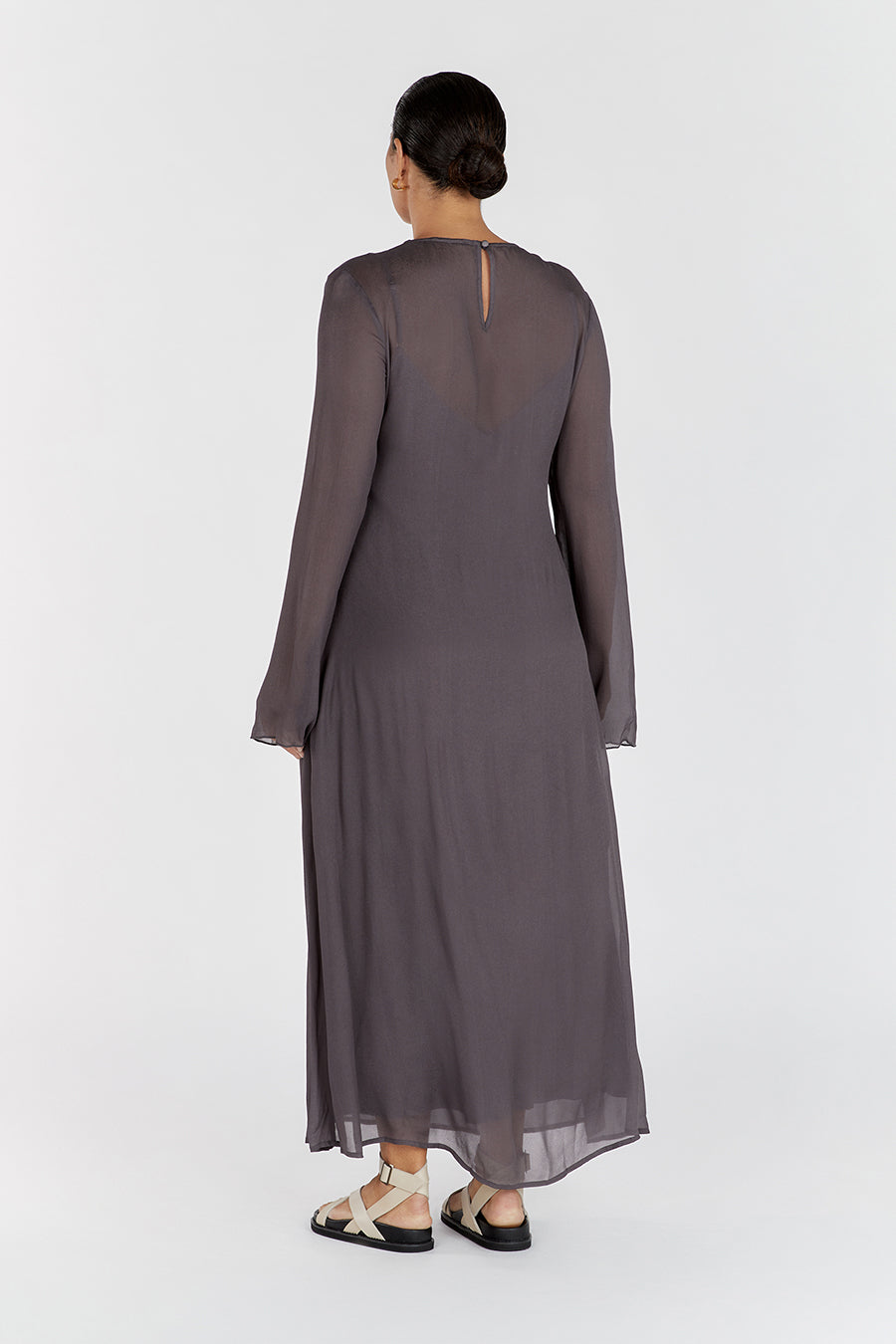 MARI EGGPLANT LONG SLEEVED DRESS