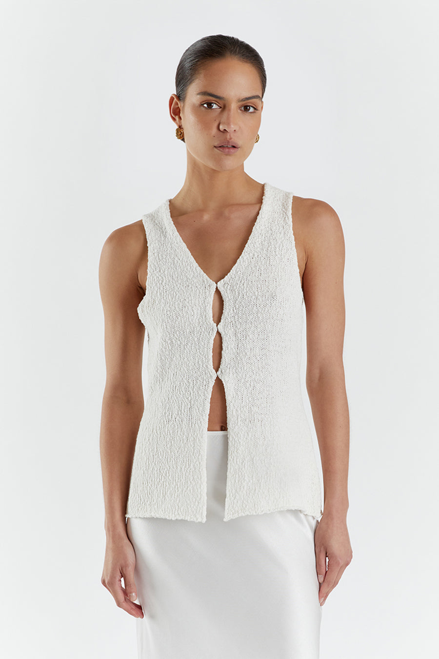 DION OFF WHITE BOUCLE KNIT VEST