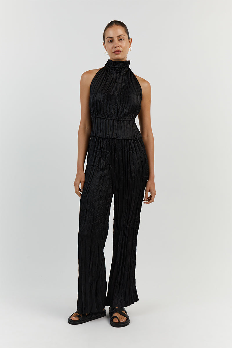 CORI BLACK WIDE LEG CRINKLE PANT