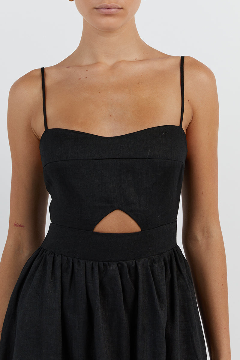 HARPER BLACK LINEN MIDI DRESS