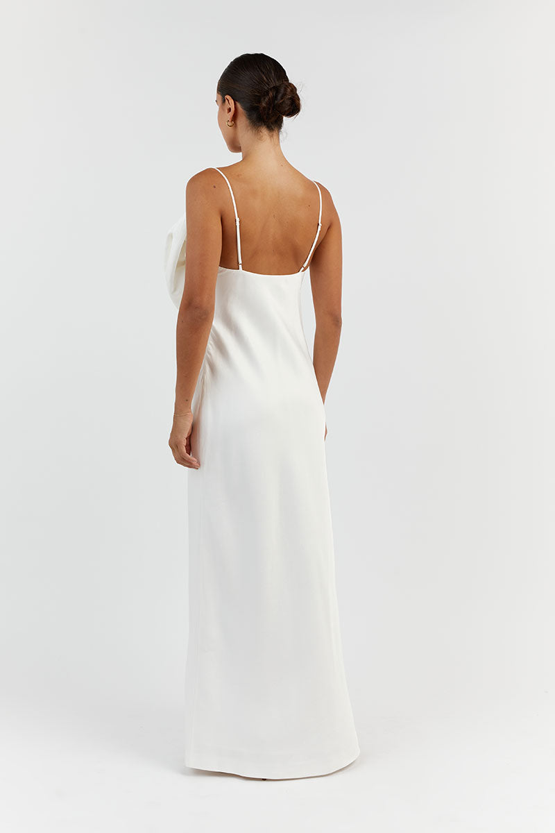 AISLE WHITE FRONT BOW MIDI DRESS