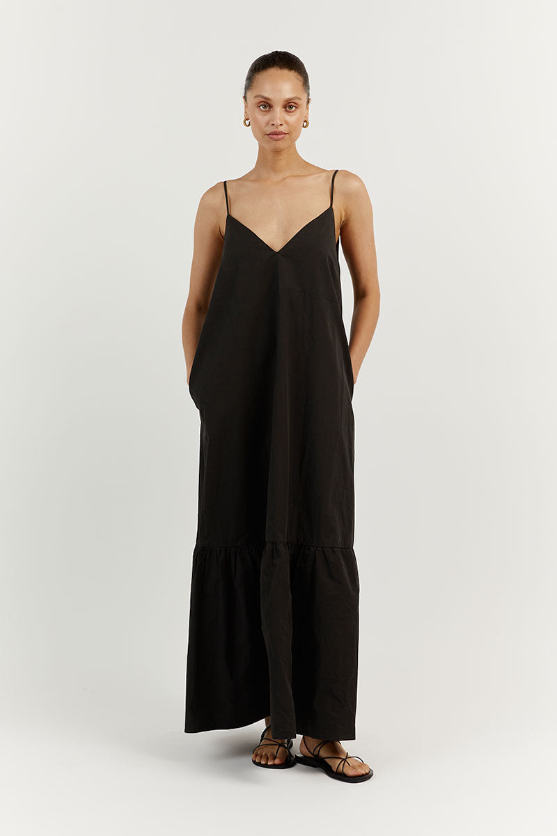 WILLOW BLACK COTTON LONG DRESS