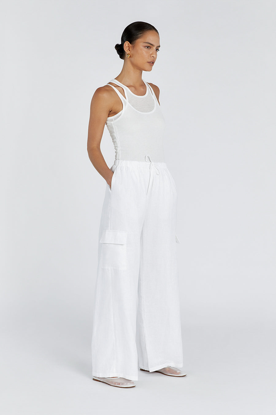 INGRID WHITE LINEN CARGO PANT