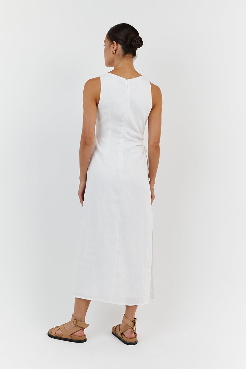 BEAU WHITE LINEN MIDI DRESS