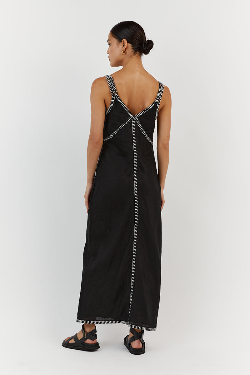 BELLA BLACK LINEN SLIP MIDI DRESS