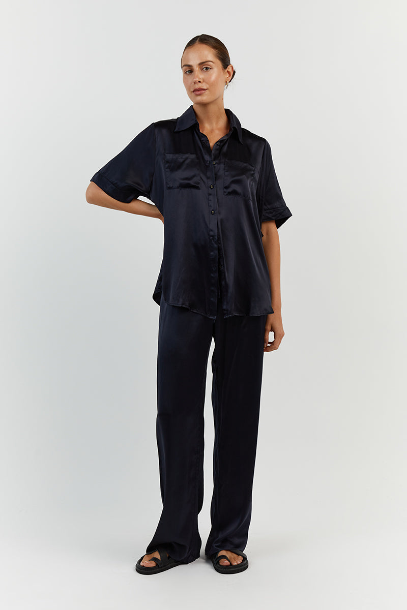 EVANS NAVY SILK PANT