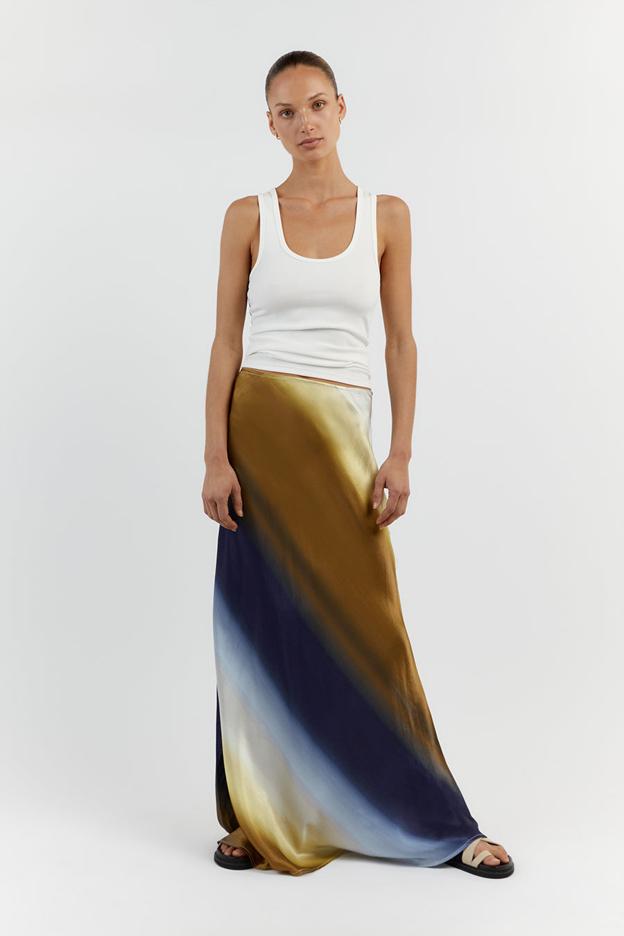 DENAI OMBRE SATIN MIDI SKIRT