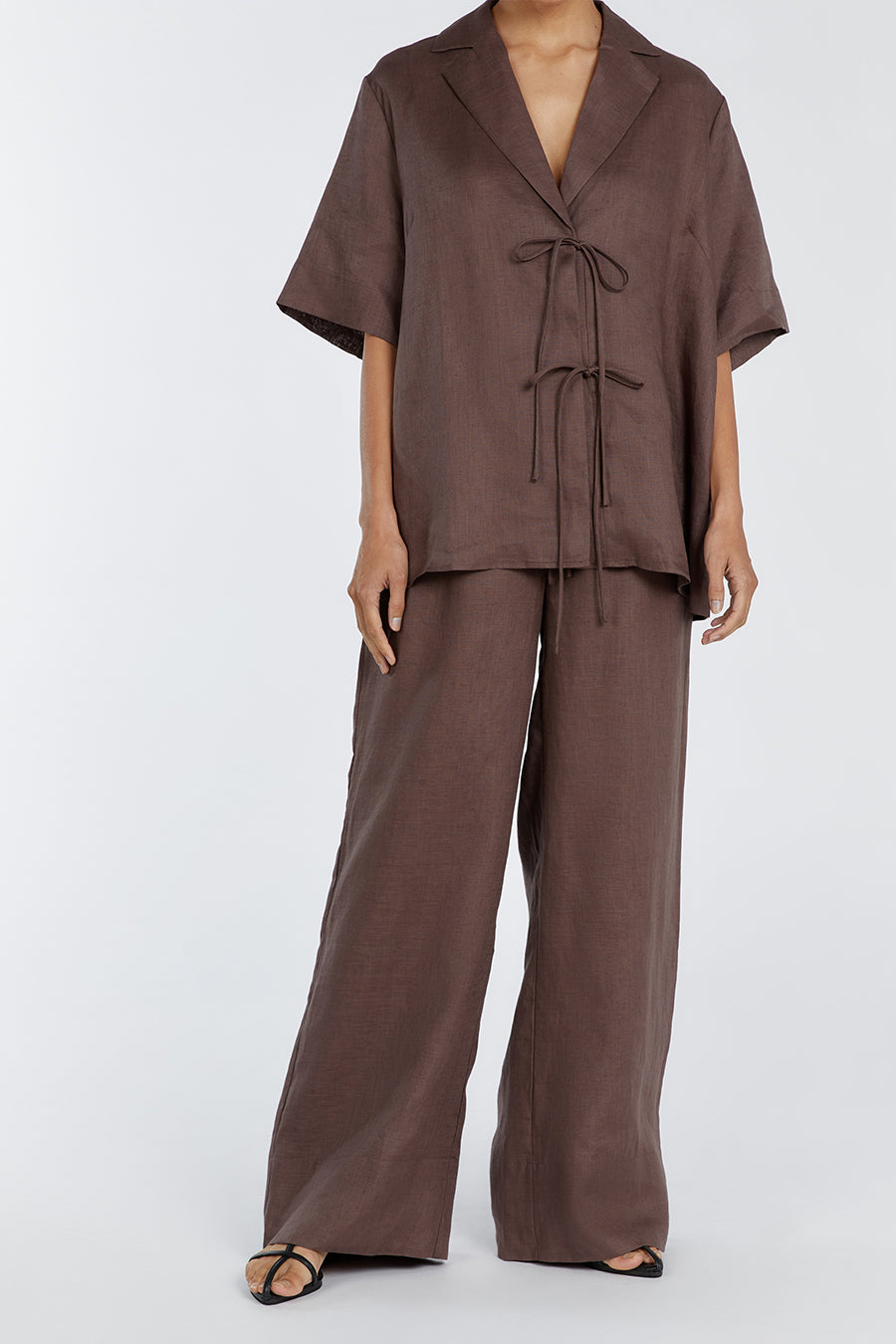 GINA CHOC LINEN ELASTIC WAIST PANT