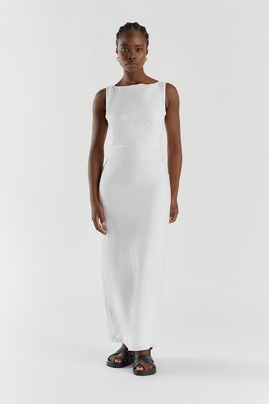 TYLA WHITE LINEN MIDI DRESS