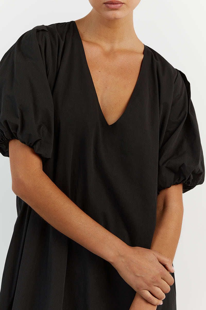 SKYLAR BLACK COTTON MIDI DRESS