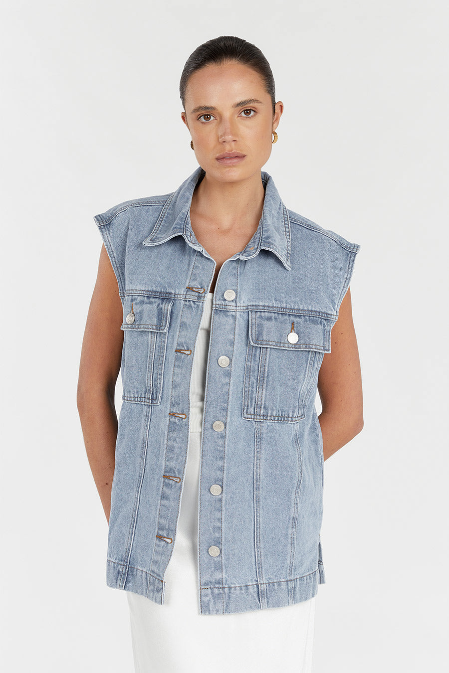 OTTO MID BLUE OVERSIZED DENIM VEST