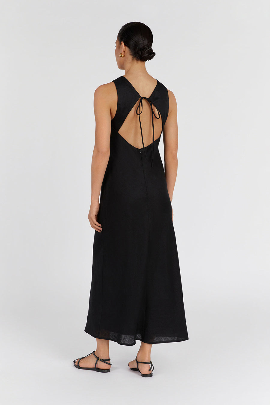 MERCURY BLACK LINEN MIDI DRESS