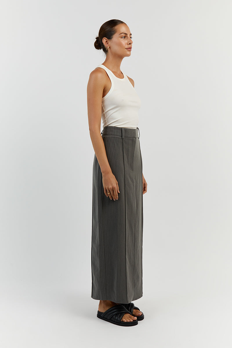 DIEGO GREY PINSTRIPE MIDI SKIRT